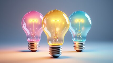 Colorful light bulbs glowing in soft light, symbolizing creativity and energy in a vibrant, modern design.