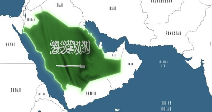 Map of the Middle East. Map of Saudi Arabia in the colors of national flags.
