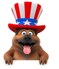 Fun 3D cartoon german shepherd dog with an uncle sam hat