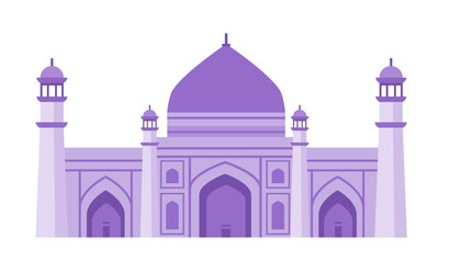 Purple mosque with domes and minarets Islamic architecture on white background