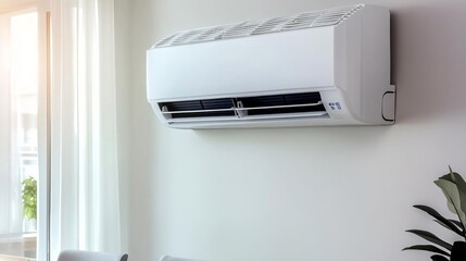 Air conditioner cooling a sunlit dining area, home comfort, refreshing space