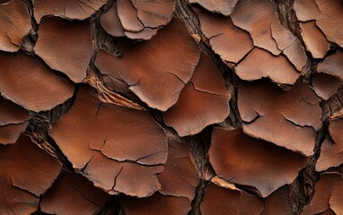 Detailed macro image of Ponderosa pine bark, showcasing the distinctive, textured surface and warm cinnamon color for a natural texture study