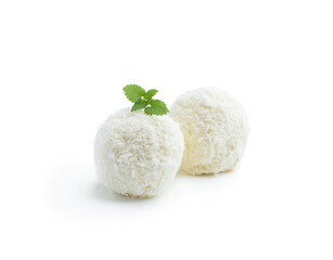 Delicious truffles with coconut sprinkling isolated on white