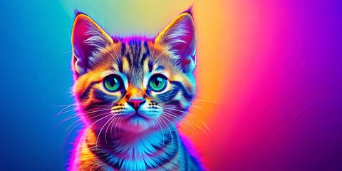 Playful and colorful neon pop art style kitten , neopop, kitten, cat, colorful, neon, pop art, vibrant, fun, playful, cute, feline