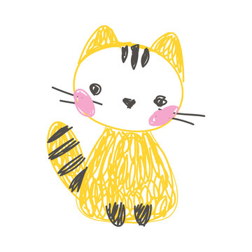 Cat as Kids Doodle Simple Hand Drawn Element Vector Illustration