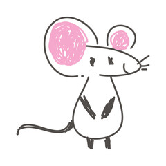 Mouse as Kids Doodle Simple Hand Drawn Element Vector Illustration