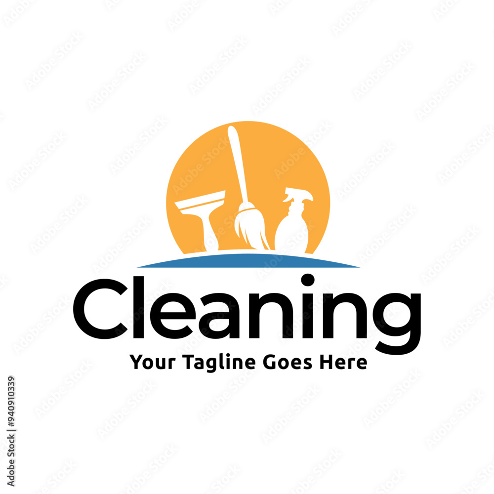 Sticker House cleaning service logo design. House cleaning products vector design.