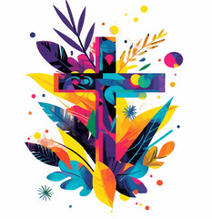 Obraz premium Colored Christian cross on a white background