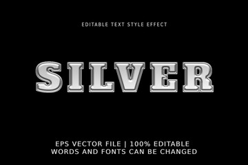 silver text effect, font editable, typography, 3d text. vector template