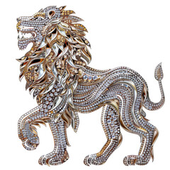 Fototapeta premium Full length of Rhinestone Lion, Vintage Decoration Isolated on transparent background.