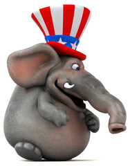 Fun 3D cartoon elephant with an uncle sam hat