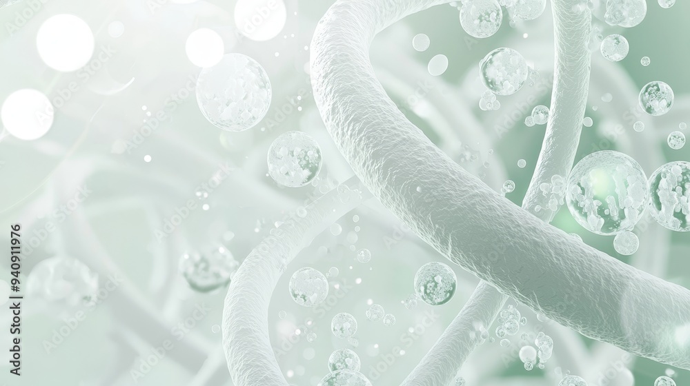 Poster dna chain and molecular structure on a green background