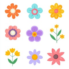 An isolated set of colorful flowers on a white background.