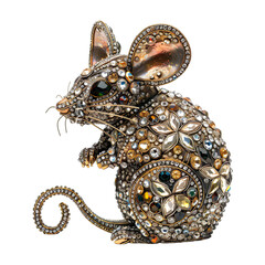 Fototapeta premium Full length of Rhinestone Mouse, Vintage Decoration Isolated on transparent background.