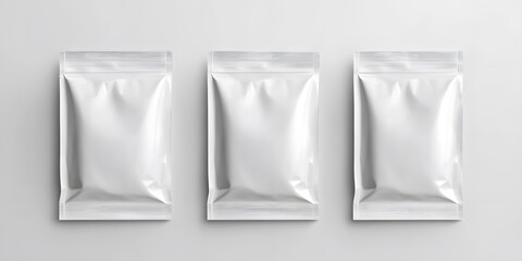 White blank foil doypack mockup, top view isolated on a light background with soft shadows and natural lighting. Realistic texture for packaging design presentation of coffee or other products.