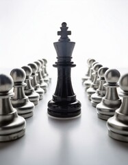 Leadership in Chess: Black King and White Pawns, AI-Generated Image