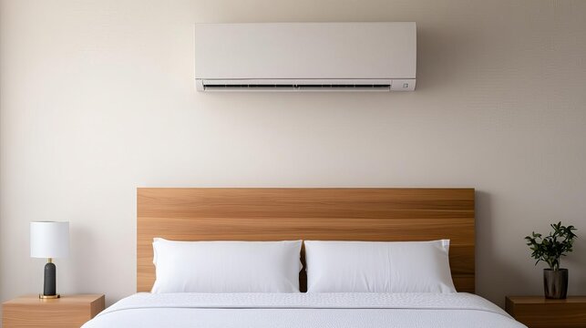 Air conditioner with night mode feature in a bedroom, quiet sleep, smart cooling