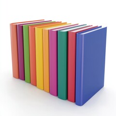 Fototapeta premium Row of colorful books standing upright in a neat arrangement against a white background Generative AI