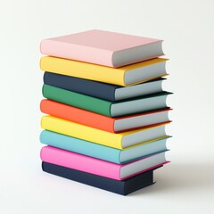 Fototapeta premium Stack of colorful books arranged in a vertical pile against a white background Generative AI
