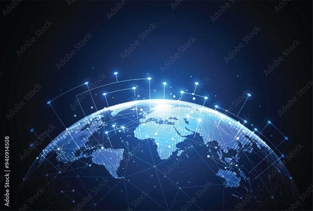 Poster global network connection. world map point and line composition concept of global business. vector i