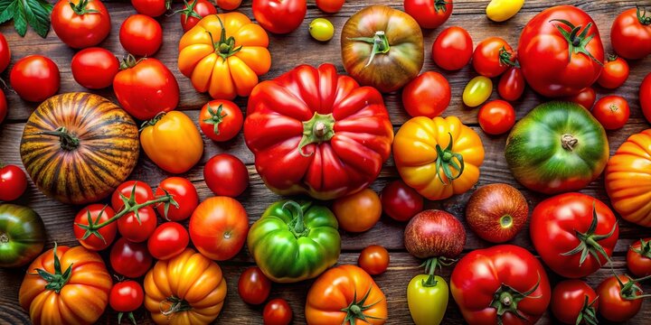 Fresh, vibrant tomatoes of different shapes and sizes , organic, ripe, colorful, produce, garden-fresh, healthy, juicy, farm