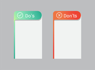 Do's and Don'ts template frame. Pros and cons Checklist.
Do and dont icon. vector illustration