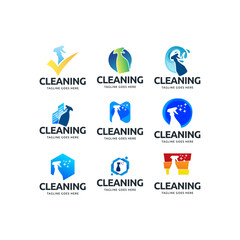 Set of Home Cleaning Services Logo Design Vector. Clean spray logo design.