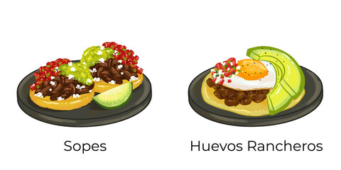 Mexican Food Illustration Set Taco Chilaquiles Nachos Quesadilla Pozole Enchilada Taquito