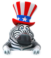 Fun 3D cartoon zebra with an uncle sam hat
