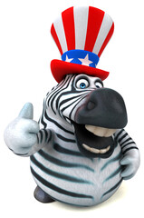 Fun 3D cartoon zebra with an uncle sam hat