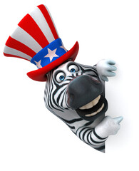 Fun 3D cartoon zebra with an uncle sam hat