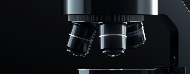 Scientific microscope, dark background. Optical microscope for study and experimentation.