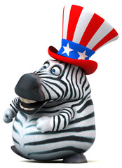 Fun 3D cartoon zebra with an uncle sam hat