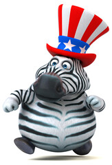Fun 3D cartoon zebra with an uncle sam hat