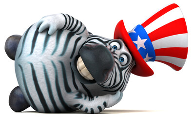 Fun 3D cartoon zebra with an uncle sam hat