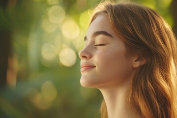 Serene Gen Z Woman Meditating in Lush Forest - Finding Inner Peace and Digital Detox