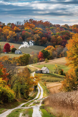 Obraz premium Country house surrounded by autumn foliage