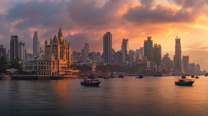 A panoramic view of Mumbai iconic skyline, capturing the city mix of modern and historical architecture.