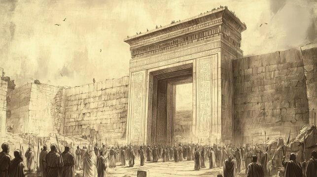 Judah’s people worshiping at the cleansed temple, with Manasseh participating in the renewal, ideal for historical and religious content