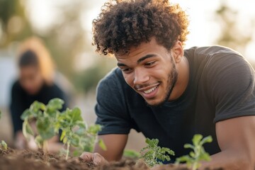 Connecting Generations through Community Gardening: Gen Z Man Leading Offline Bonding
