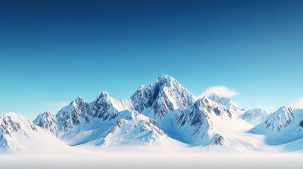 Obraz premium Snow-covered mountain range with clear blue sky. Majestic winter landscape capturing serene beauty and tranquil atmosphere.