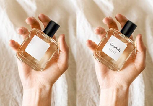 Branding Flatlay Perfume Spray Bottle Label Mockup