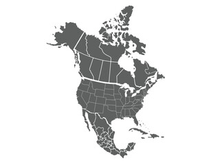 Modern grey north america map with minimalism, suitable for various uses.