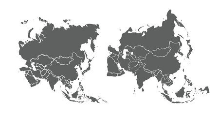 A grayscale representation of the Asia, emphasizing geographical boundaries with precision.