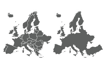 Stylized grey Europe map with clear outlines and a simple, refined appearance.