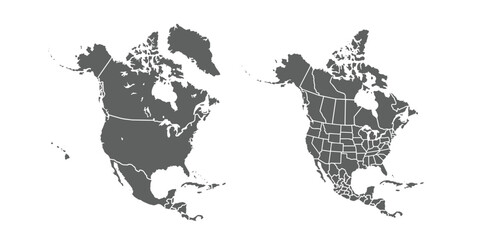 Elegant North America map with regions. United States, Canada, Mexico map featuring clean lines and neutral tones, suitable for professional projects. © K