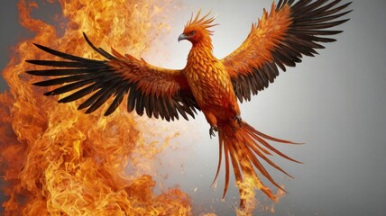 Fototapeta premium Fiery phoenix bird, isolated image