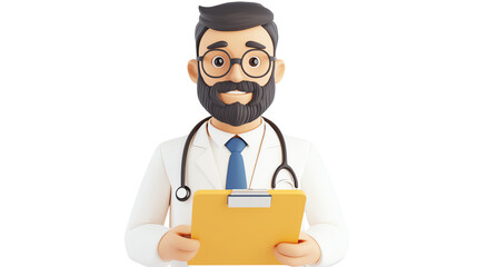 Fototapeta premium Psychologist with a clipboard and glasses 3D illustration on transparent background
