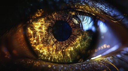  A tight shot of an eye, light reflecting off its iris