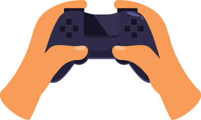 Hands holding a game controller, playing console video games